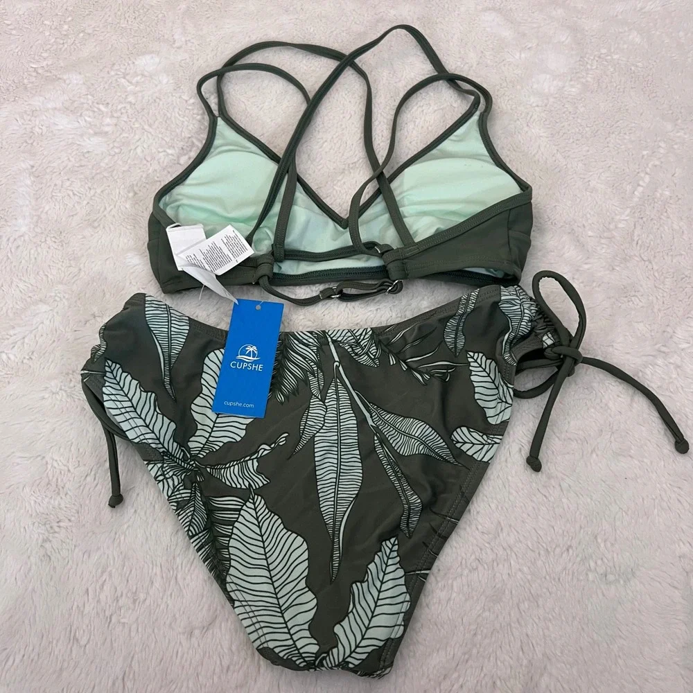 Cupshe Womens Olive Green Tropical‎ Palm Leaf Bikini Set Size XS DAA12C3G001PP